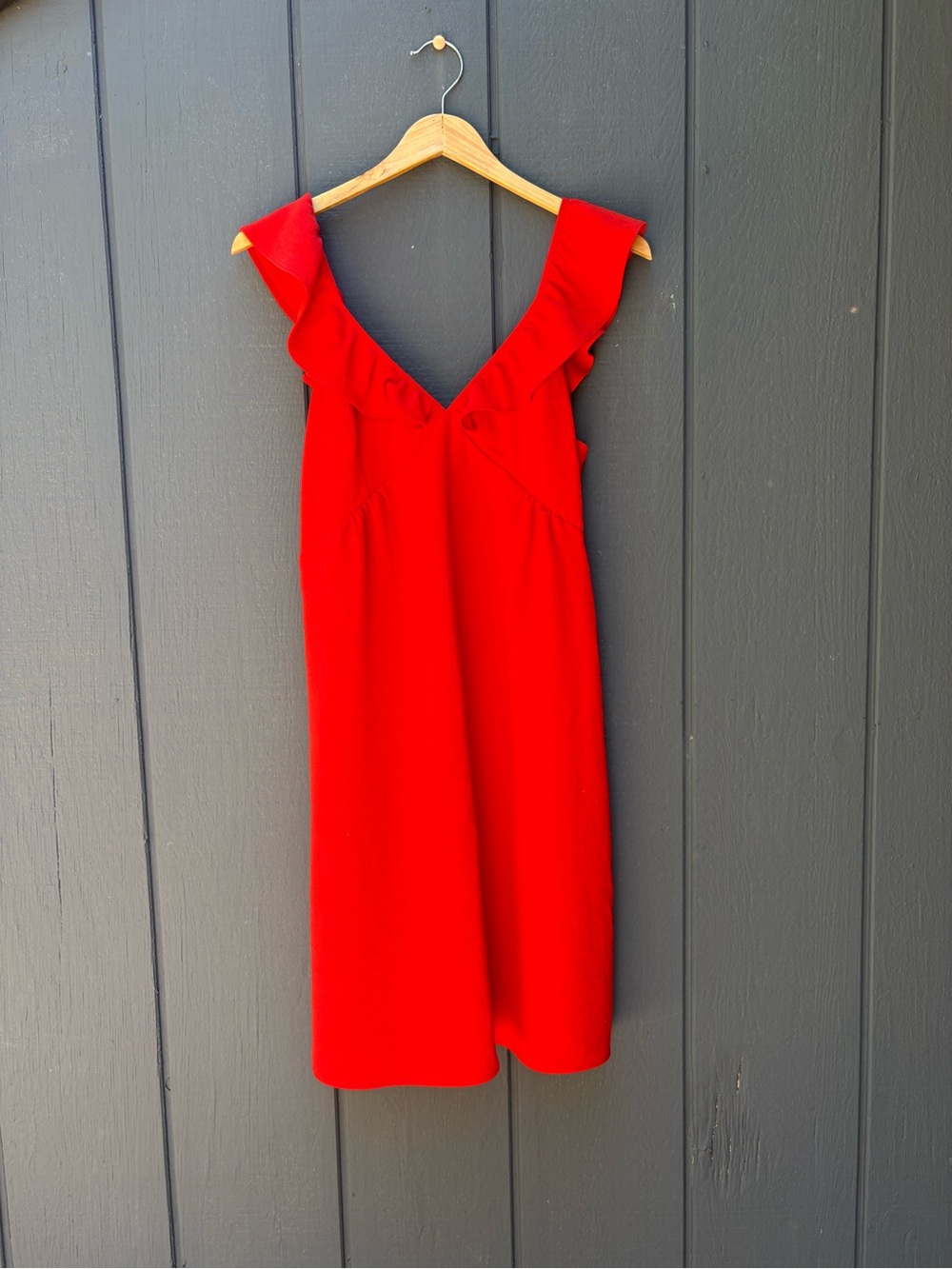 Sezane Women’s Red Ruffle V-Neck Dress Sz 38